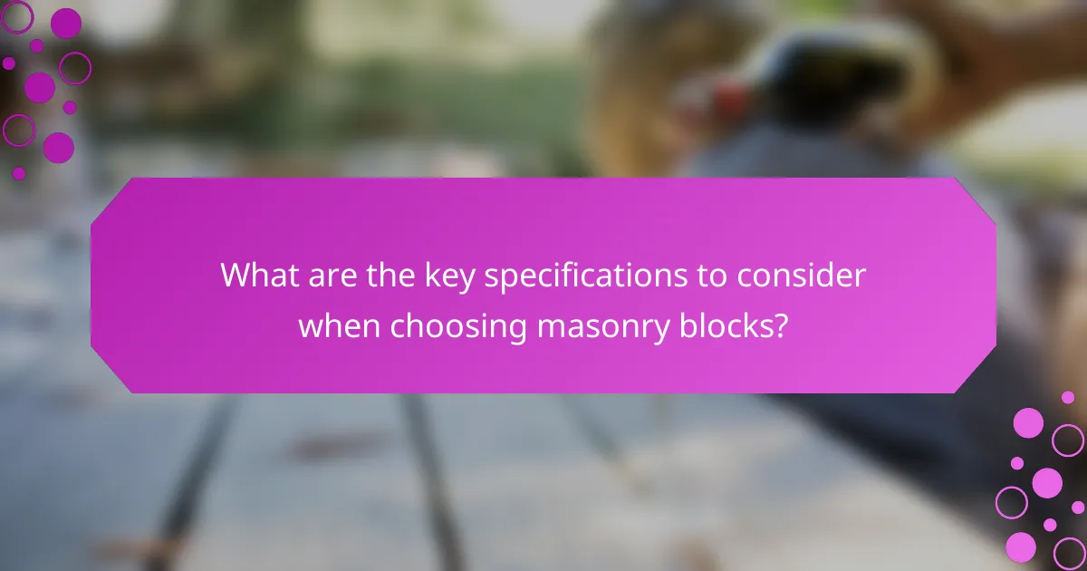 What are the key specifications to consider when choosing masonry blocks?